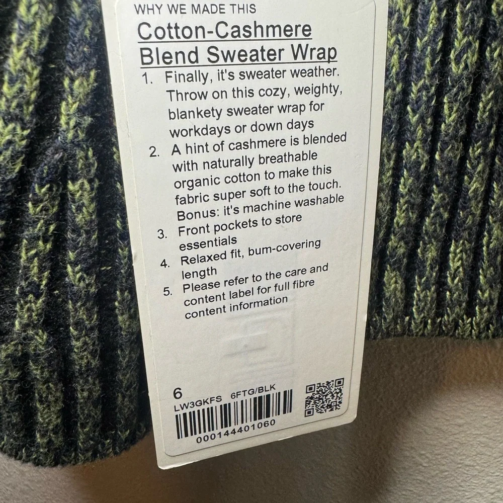 Lululemon Cotton-Cashmere Blend Sweater Wrap NWT